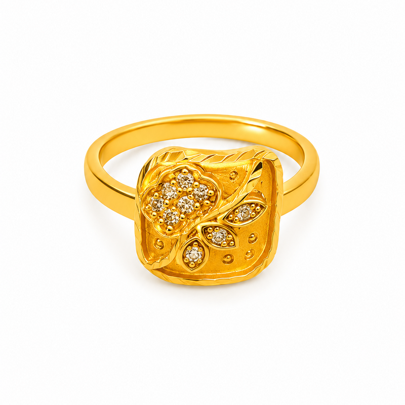 Classic Floral Leaf Stone Studded Ring for Women