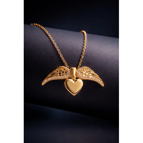 Elegant Gold Heart Wing Pendant Necklace for Women
