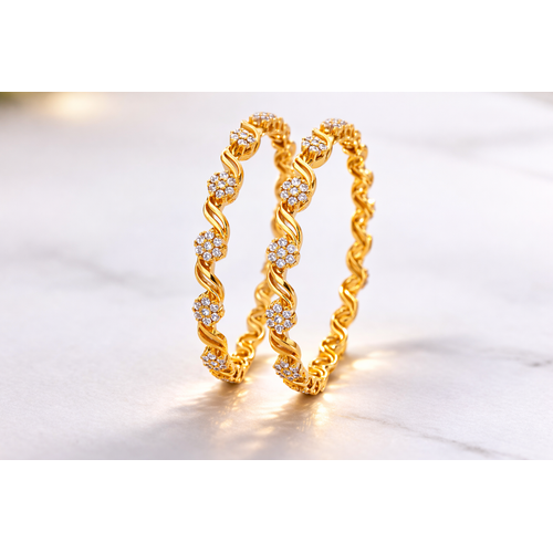 NXGOLD Designer Floral White Stone Bangles For Women