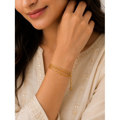 Luxury Triple Layer Mixed Link Chain Bracelet for Women & Girls