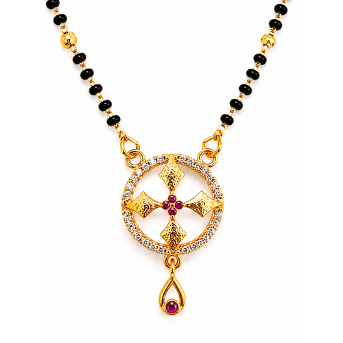 Traditional Black Bead Mangalsutra with Circular Designer Pendant