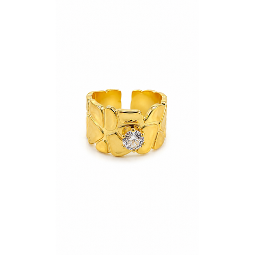 Elegant Anti-Tarnish Textured Gold Ring with CZ Stone