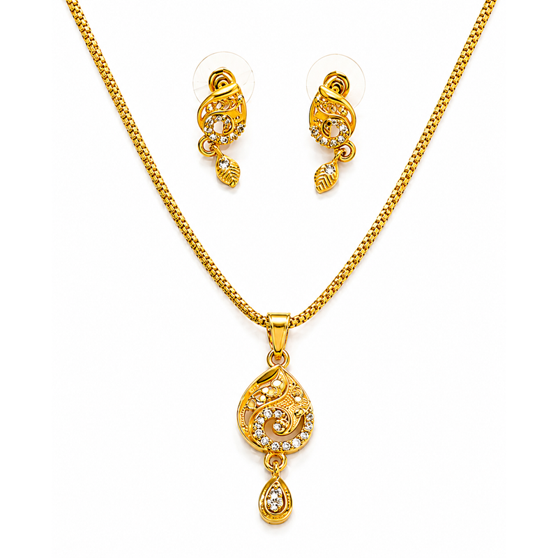Elegant Teardrop Pendant Necklace & Earrings Set for Women