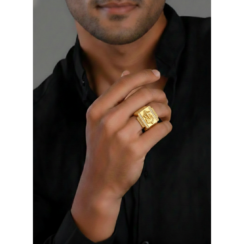 NXGOLD Golden Ganesha Ring For Men