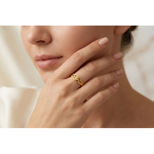 NXGOLD Floral Cutwork Textured Gold Ring