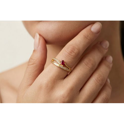 NXGOLD Premium Ring with CZ Stone & Dual Layer Band Style