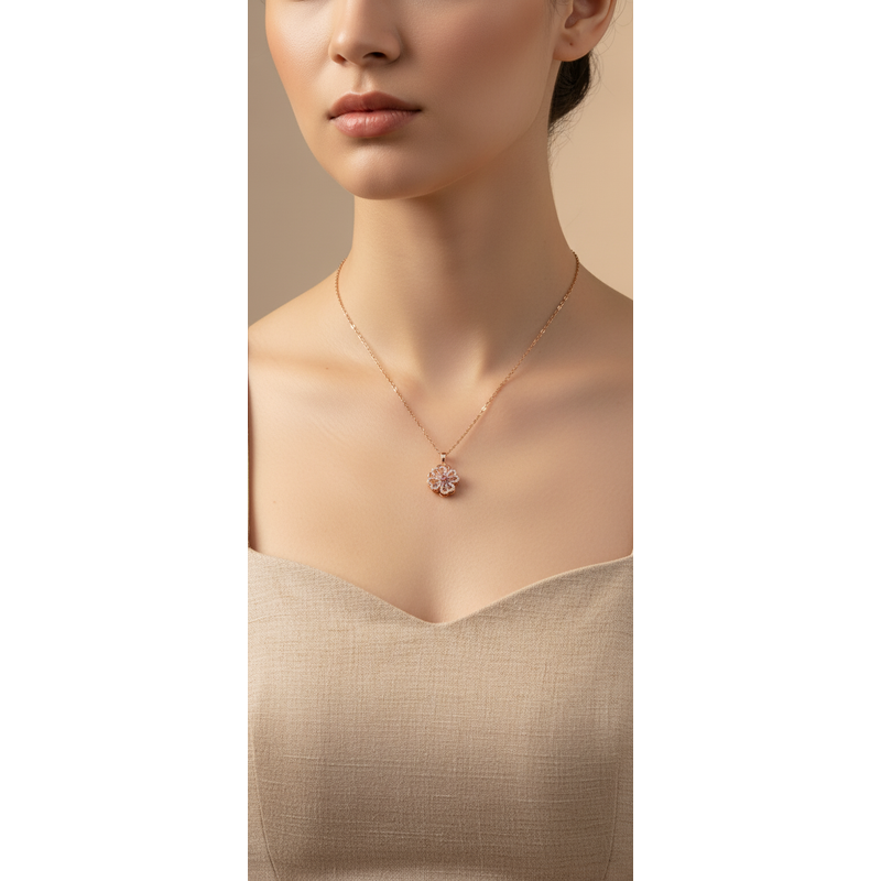 NXGOLD Elegant 360° Spin Flower Rose Gold Pendant Necklace