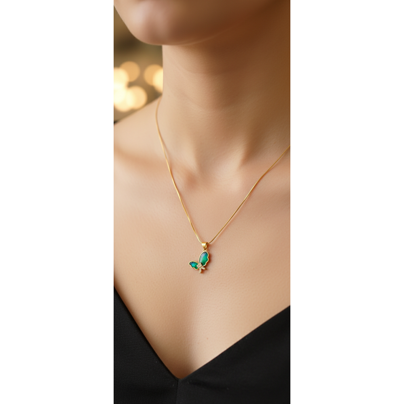 NXGOLD Green Stone Butterfly Pendant For Women