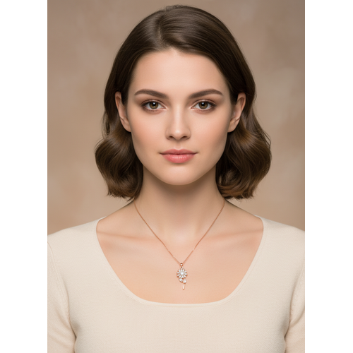 Elegant Rose Gold Rotating Floral Crystal Pendant Necklace