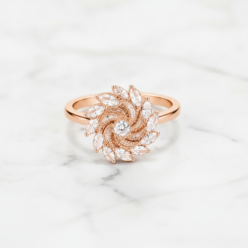 NXGOLD 360° Rotating Crystal Flower Ring for Women