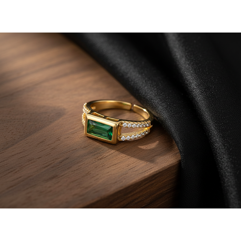 NXGOLD Emerald Royale Dual Band Adjustable Ring