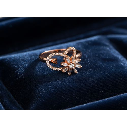 Rose Gold Floral Crystal Ring for Girls & Women