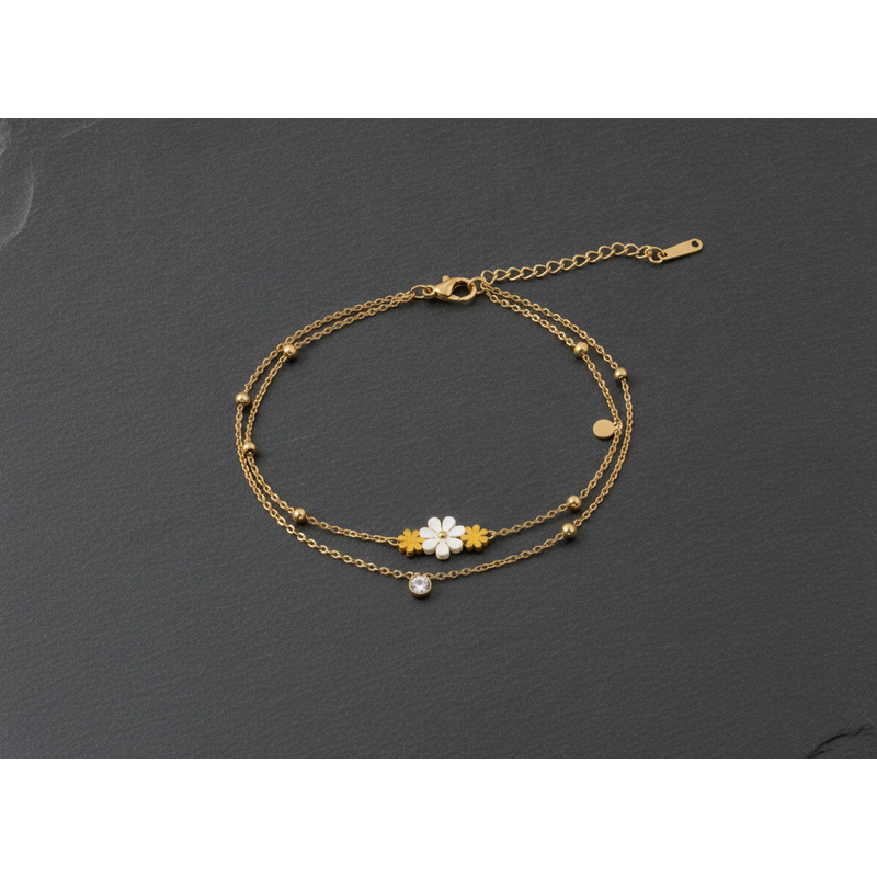 NXGOLD Double Layer Daisy Charm Bracelet for Women