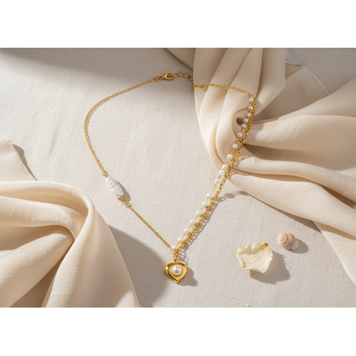 Divine Grace Pearl Heart Necklace Gold Faith & Love Pendant for Women