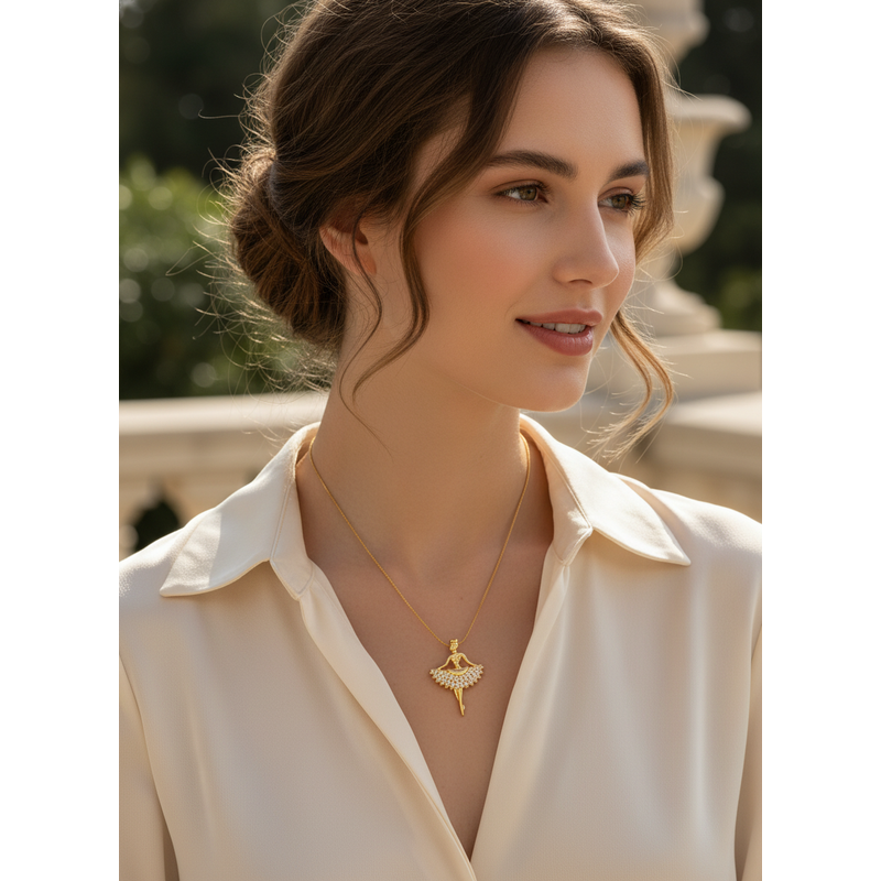 Premium Ballerina Pendant Necklace with CZ Stones