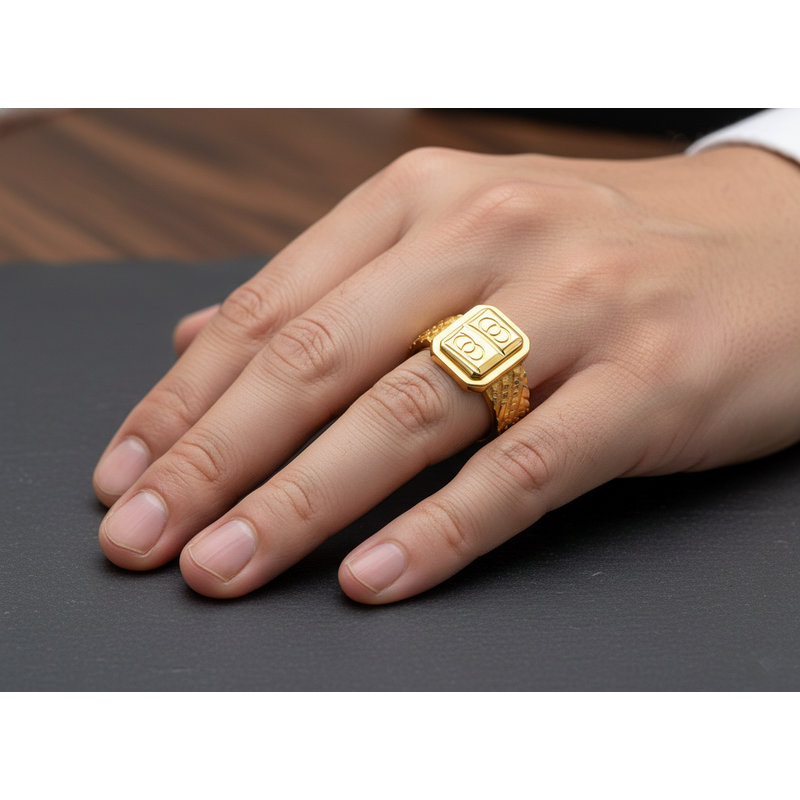 NXGOLD Premium Men’s Ring with Rectangular Engraved Design