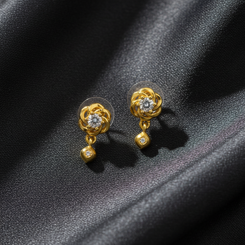 NXGOLD Floral Crystal Drop Gold-Toned Stud Earrings for Women