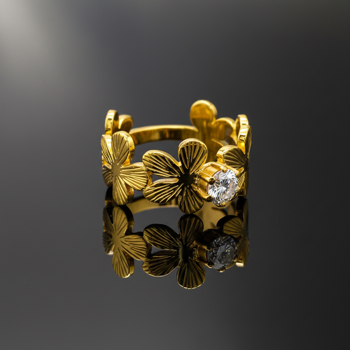 Chic Adjustable Anti-Tarnish Sunflower Ring with CZ Stone