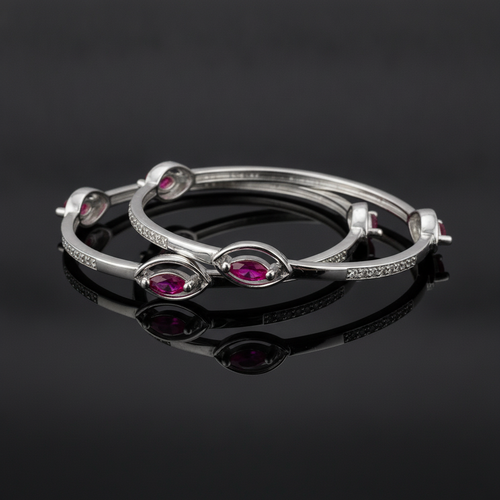 925 Silver Ruby & Cubic Zirconia Bangles for Women