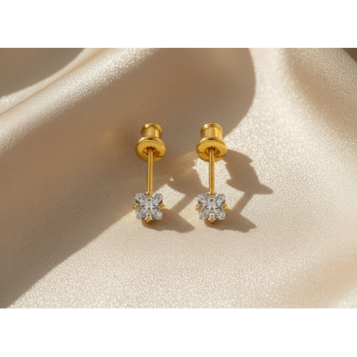 NXGOLD Solitaire Crystal Gold-Toned Stud Earrings for Women