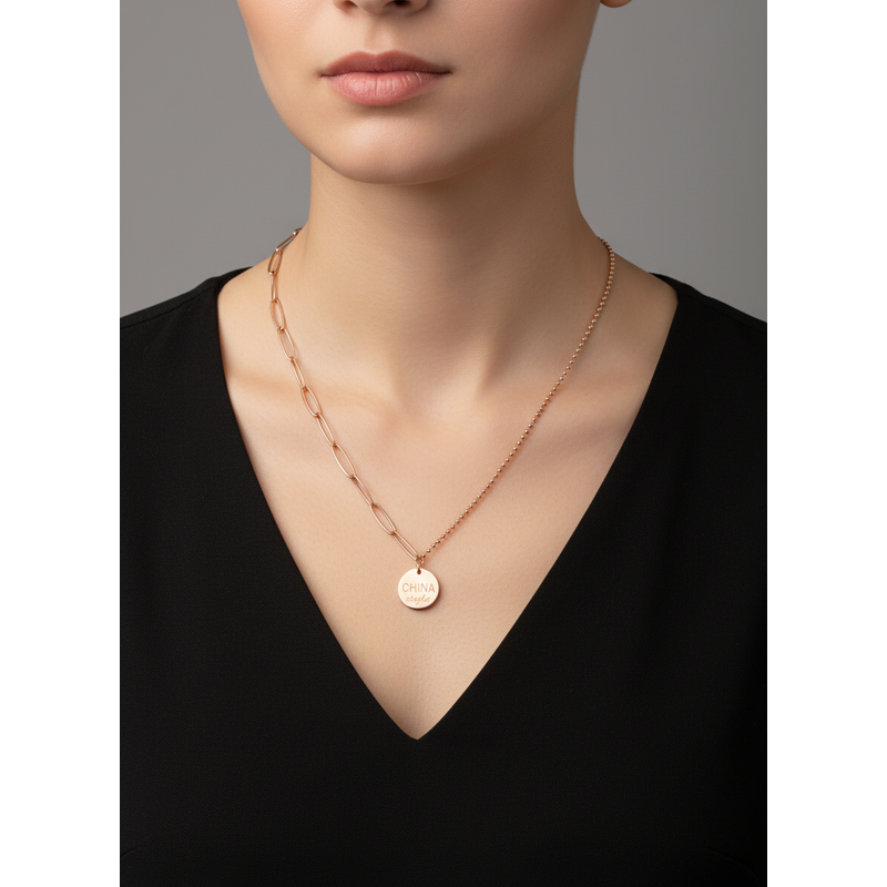 Elegant Rose Gold Asymmetrical Chain Pendant Necklace