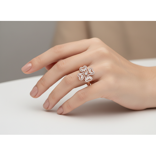 Rose Gold Blossom Crystal Ring for Women