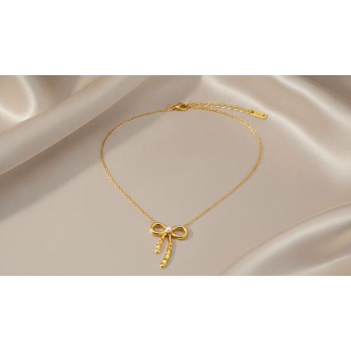 Minimalist Gold Bow & Pearl Necklace for Women