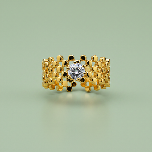 Chic Anti-Tarnish Lattice Pattern Ring with CZ Stone