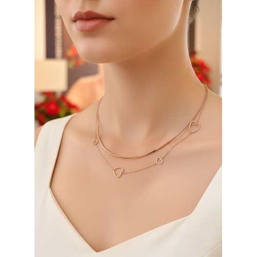 Elegant Rose Gold Double Layer Heart Charm Pendant Necklace