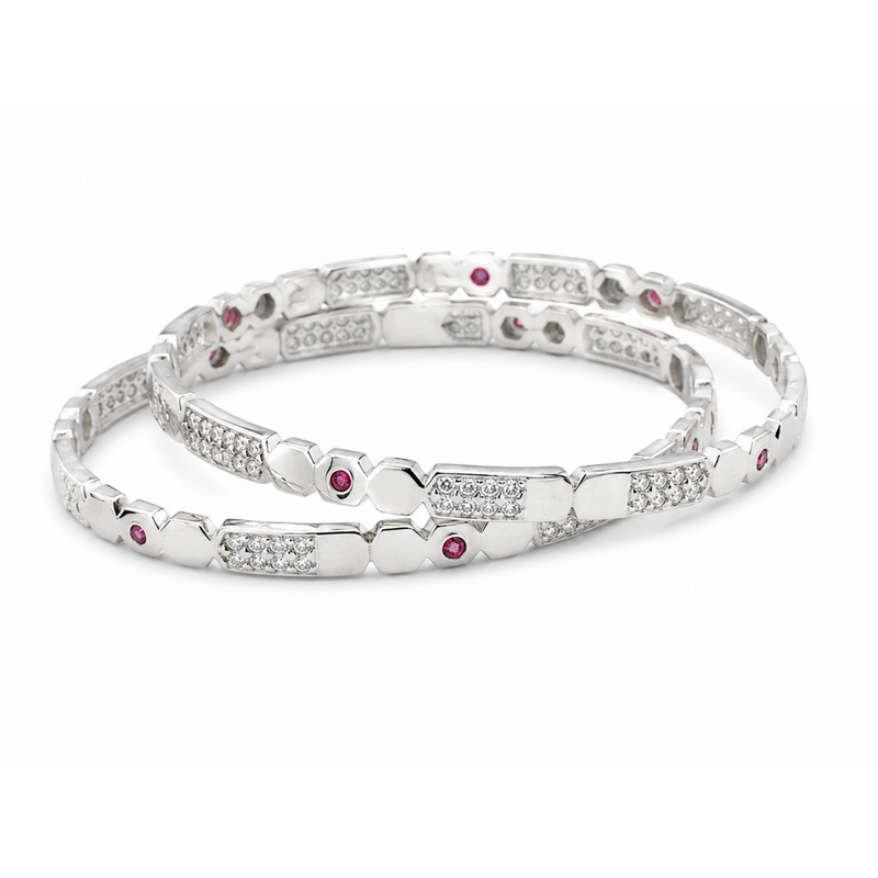 925 Silver Geometric Ruby & Cubic Zirconia Bangles