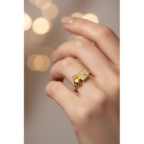 NXGOLD Royal Geometric Diamond Accent Gold Ring for Women