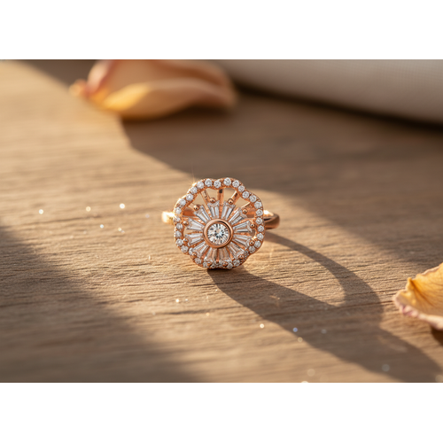 Rose Gold Floral Halo Ring for Women