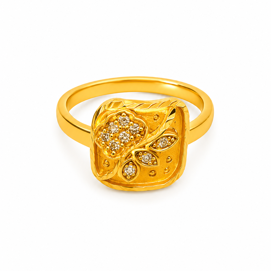 Classic Floral Leaf Stone Studded Ring for Women