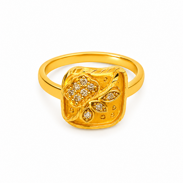 Classic Floral Leaf Stone Studded Ring for Women