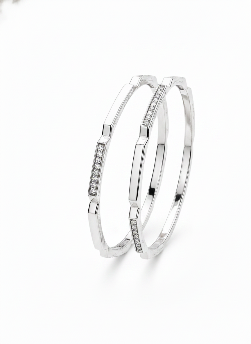 925 Silver Geometric CZ Bangles for Women