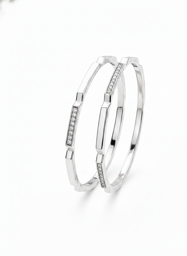 925 Silver Geometric CZ Bangles for Women