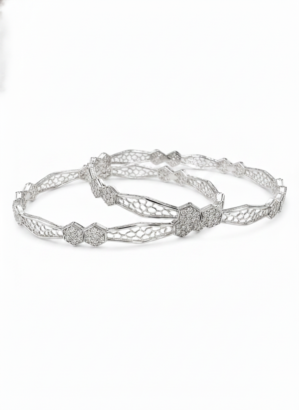 925 Silver Designer Hexagon CZ Bangles