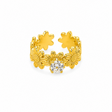 Luxury Flower Blossom Adjustable Ring with Sparkling CZ for Women