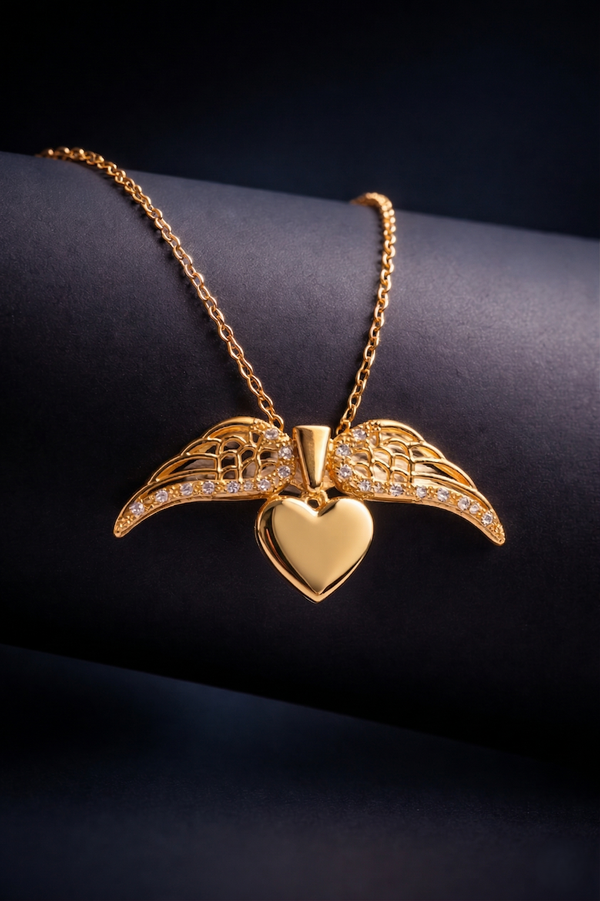 Elegant Gold Heart Wing Pendant Necklace for Women