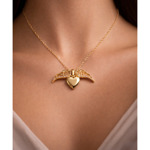 Elegant Gold Heart Wing Pendant Necklace for Women
