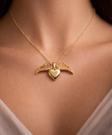 Elegant Gold Heart Wing Pendant Necklace for Women