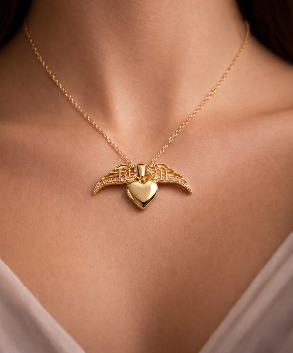 Elegant Gold Heart Wing Pendant Necklace for Women