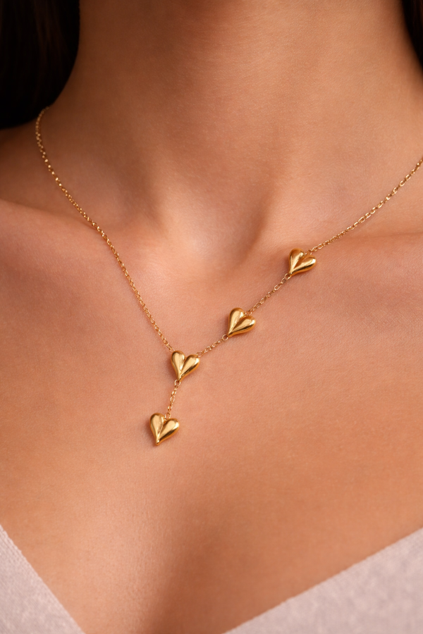 Elegant Gold Multi Heart Drop pendant Necklace
