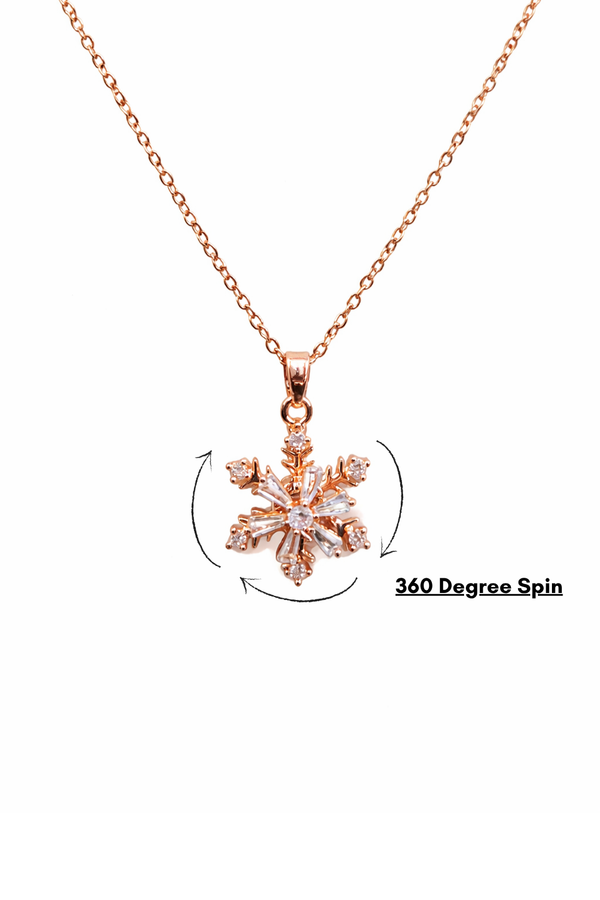 Elegant Rose Gold Snowflake Spinner Pendant Necklace for Women