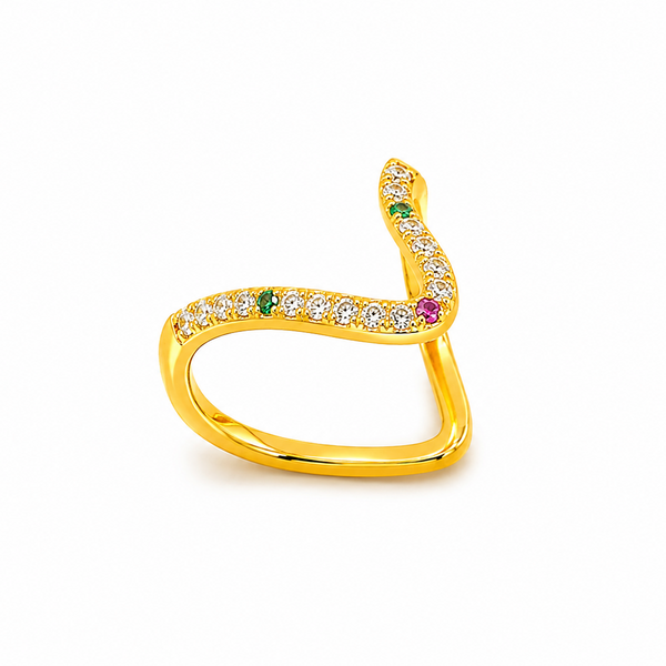 Elegant Curved Wave Ring with Multicolor Cubic Zirconia for Women & Girls