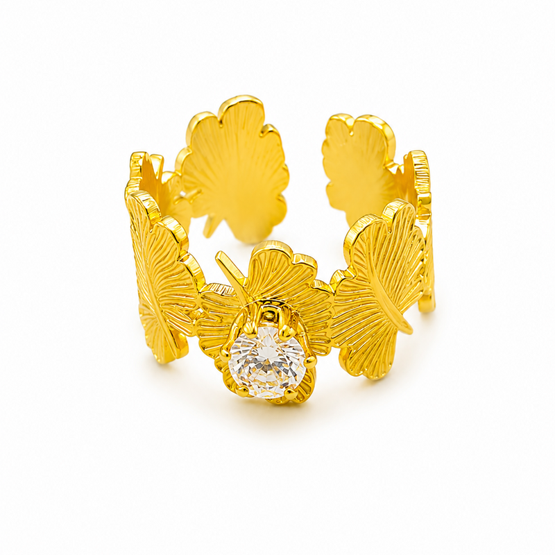 NXGOLD Leaf Adjustable Ring with Solitaire CZ Stone for Women