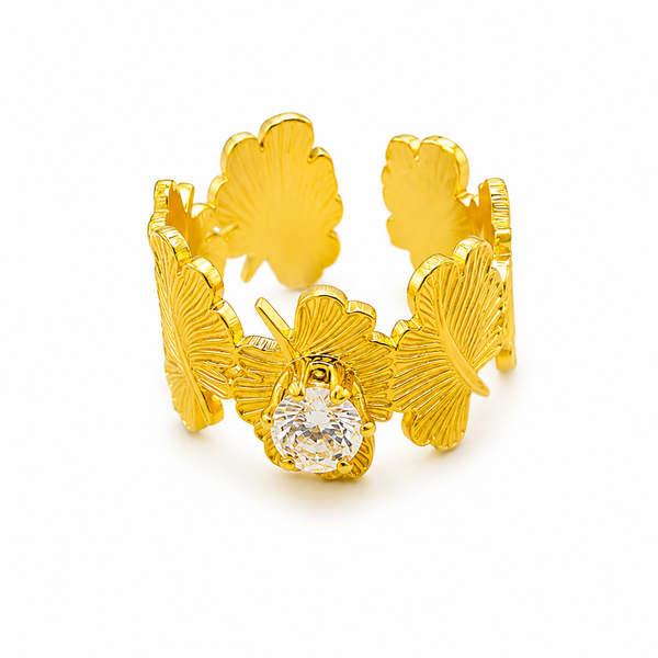 NXGOLD Leaf Adjustable Ring with Solitaire CZ Stone for Women