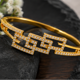 Luxury Geometric CZ Open Kada Bracelet for Women