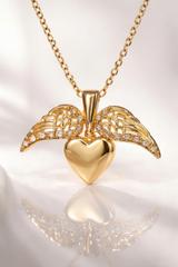 Elegant Gold Heart Wing Pendant Necklace for Women