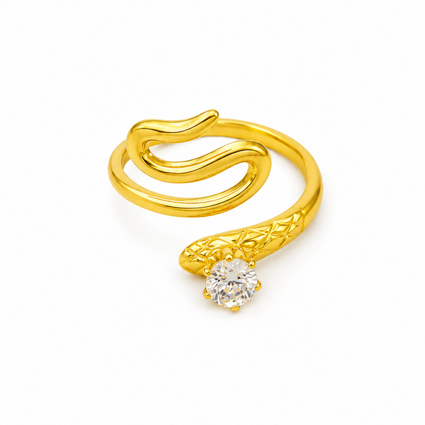 Trendy Snake Style Adjustable Ring with Crystal CZ Stone